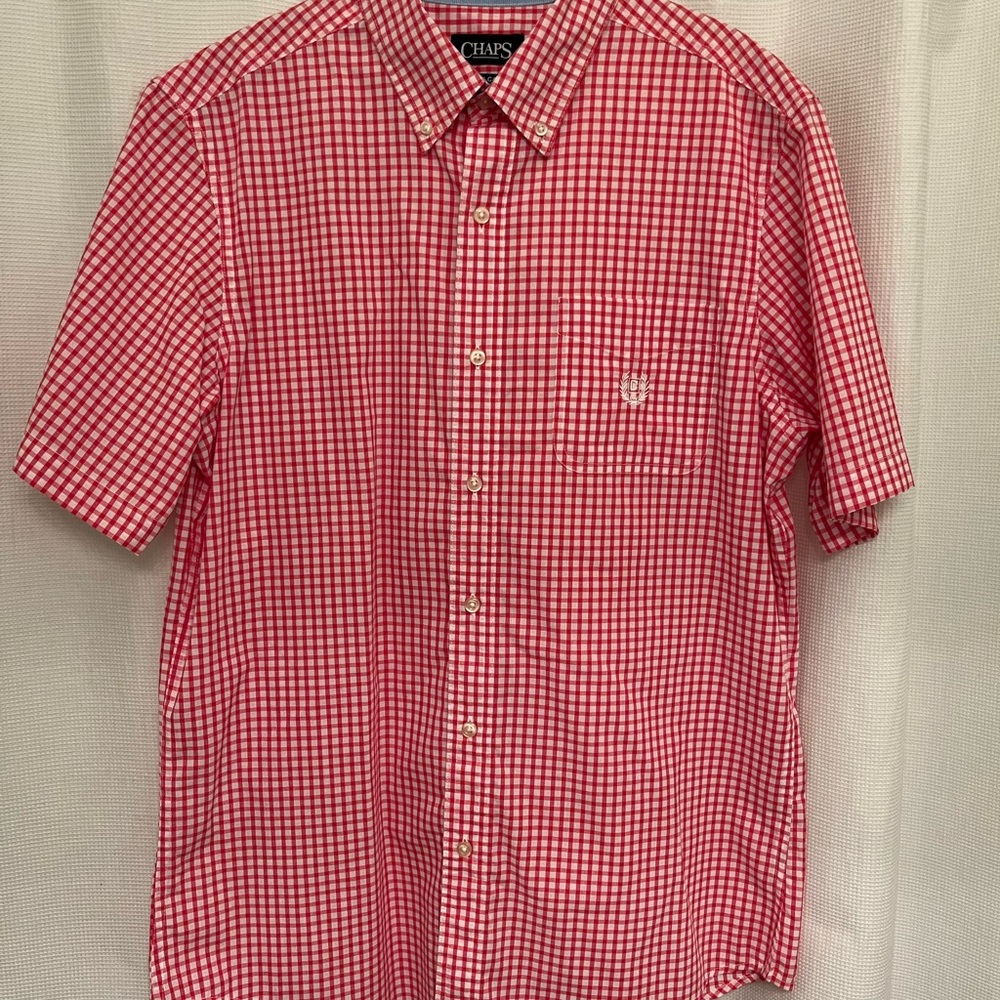 Chaps Men's Easy Care Red Plaid Button-Down Shirt Size L